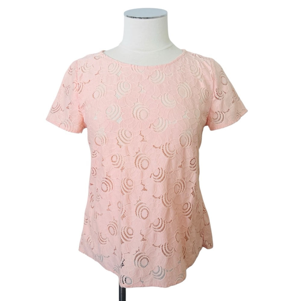 LOFT Blush Pink Floral Lace Top Size Small Cutout Cotton Blend Peachy